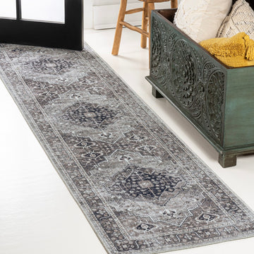 Alacati Ogee Medallion Washable Area Rug